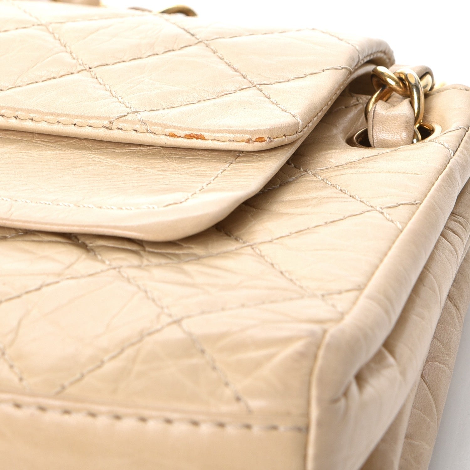 Chanel Aged Calfskin Quilted Accordion Double Flap Beige 13 of 14
