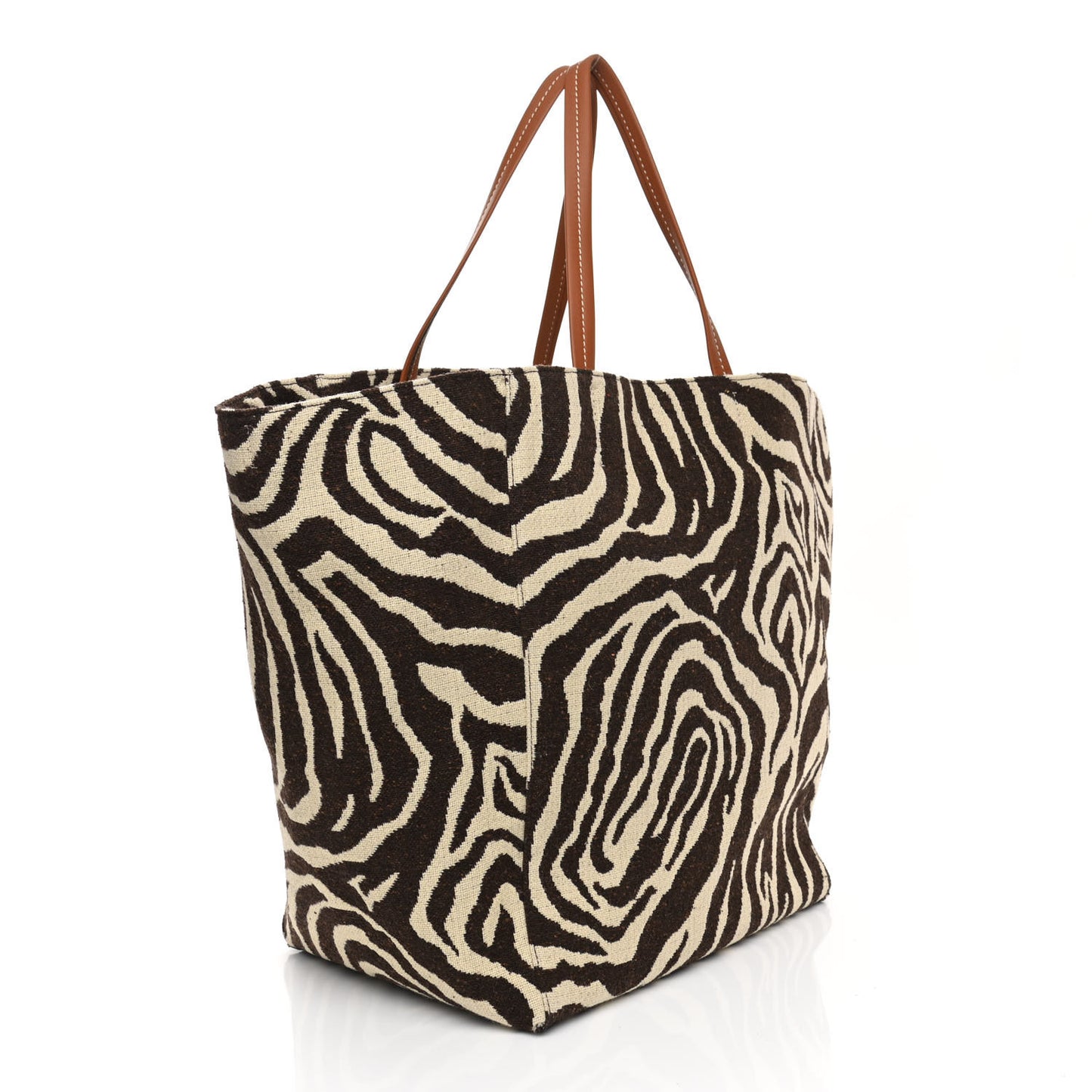 Canvas Zebra Embroidered Large Phantom Cabas Tan