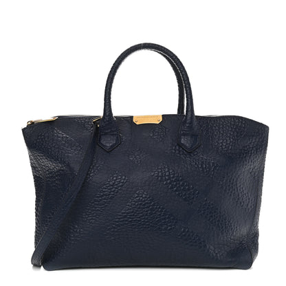 Burberry Heritage Grain Check Embossed Medium Dewsbury Tote Blue Carbon 1 of 10