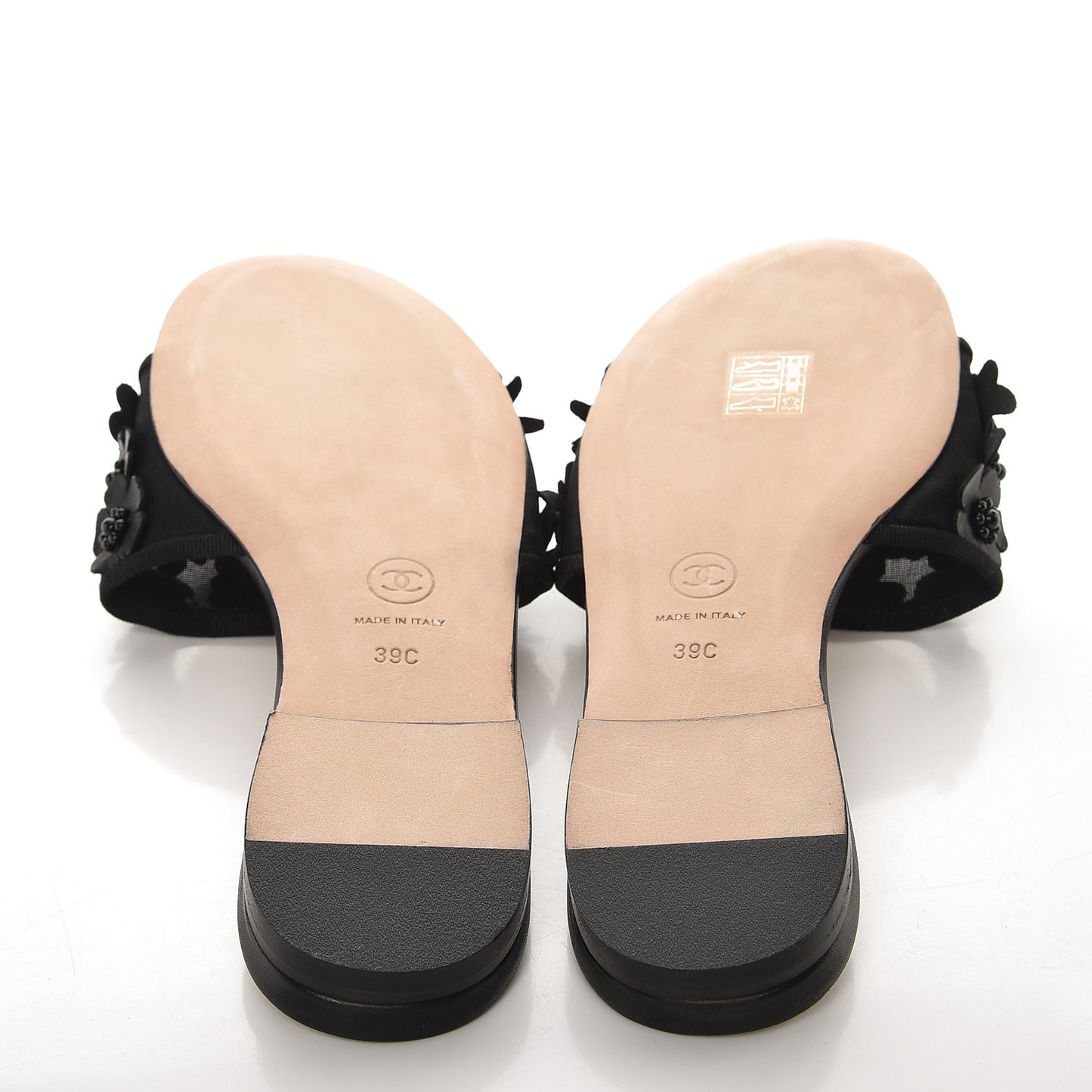 Lambskin Mesh Camellia Mule Sandals 39 Black