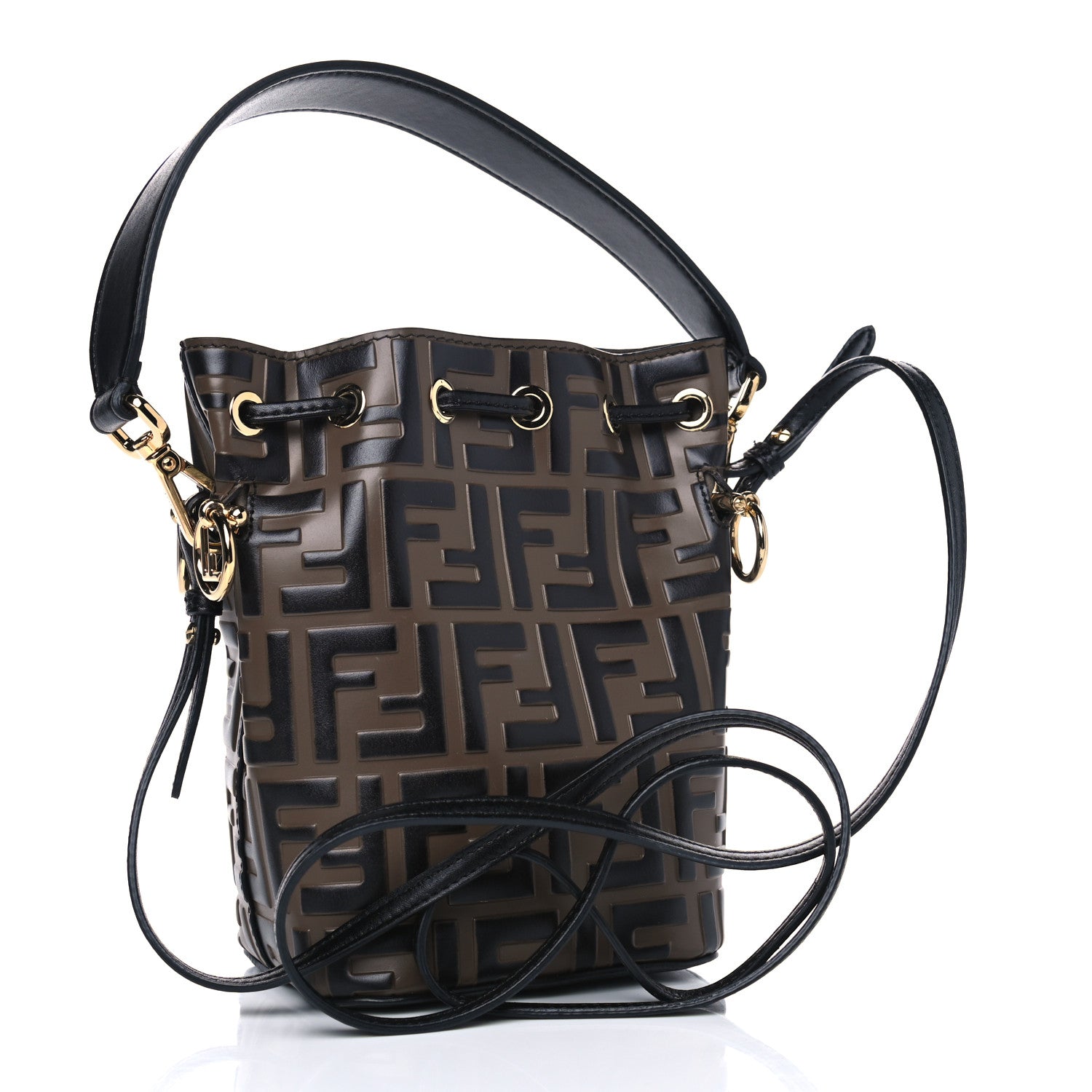 Fendi Vitello Liberty F is Fendi Bi-Color FF 1974 Embossed Mini Mon Tresor Bucket Bag Maya Black 2 of 4