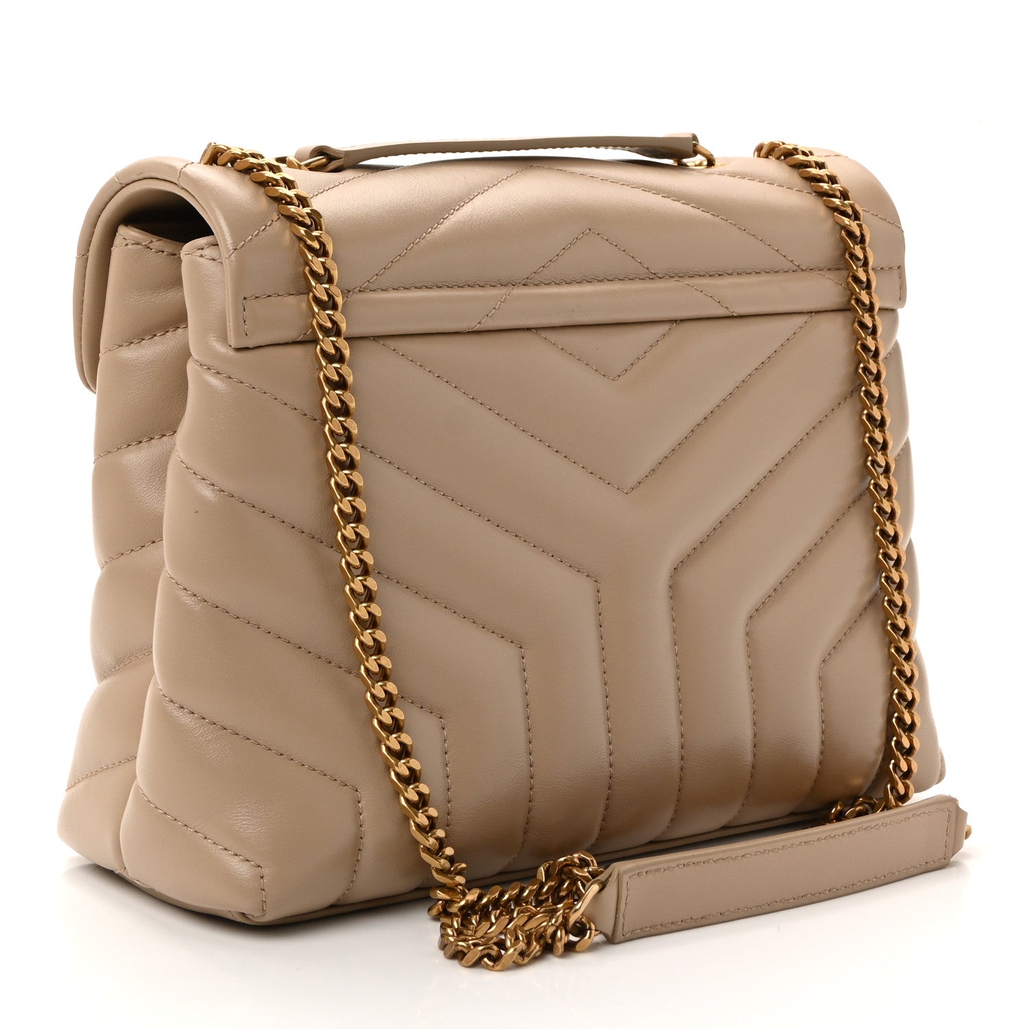 Saint Laurent Calfskin Y Quilted Monogram Small Loulou Chain Satchel Dark Beige 3 of 10