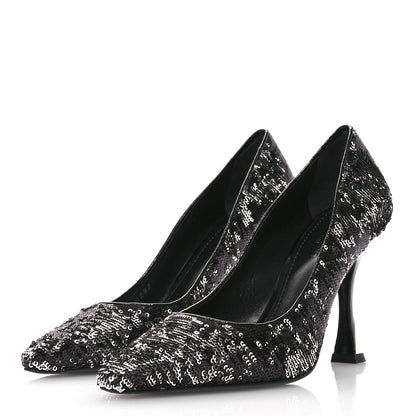 Louis Vuitton Sequin Sparkle Pumps 38 Argent 4 of 9