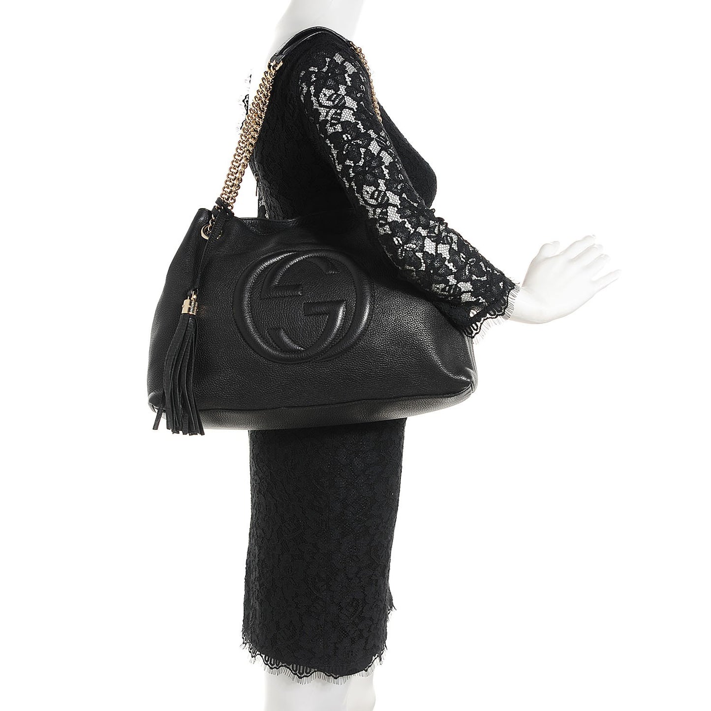 Pebbled Calfskin Medium Soho Chain Shoulder Bag Black