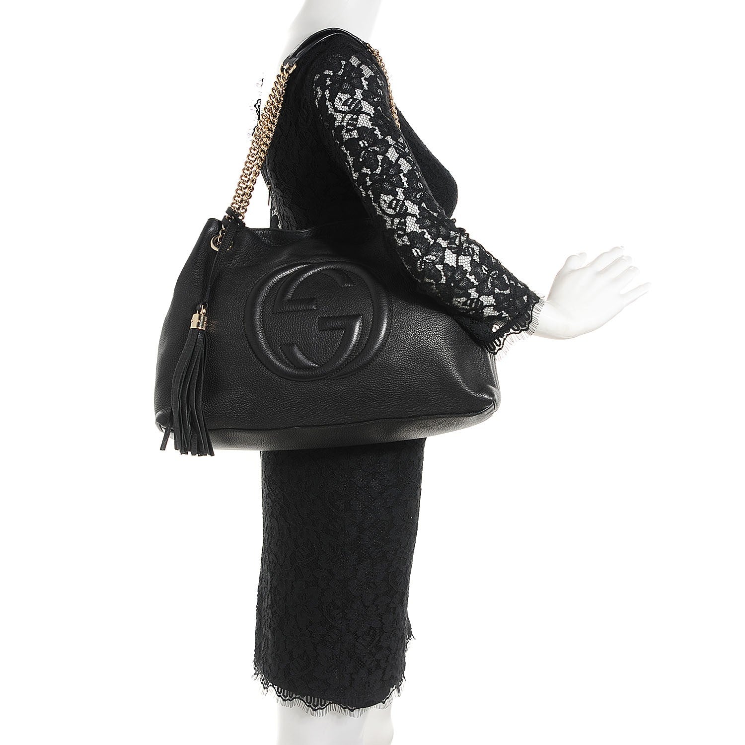 Gucci Pebbled Calfskin Medium Soho Chain Shoulder Bag Black 2 of 9