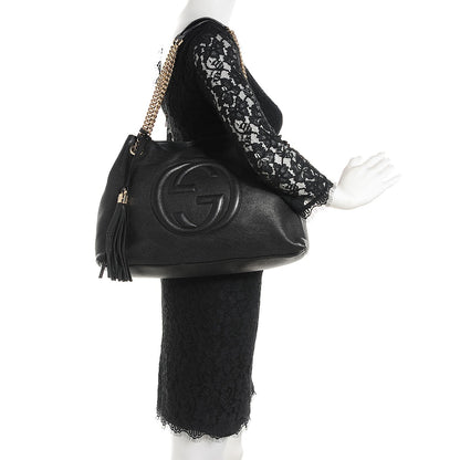 Gucci Pebbled Calfskin Medium Soho Chain Shoulder Bag Black 2 of 9