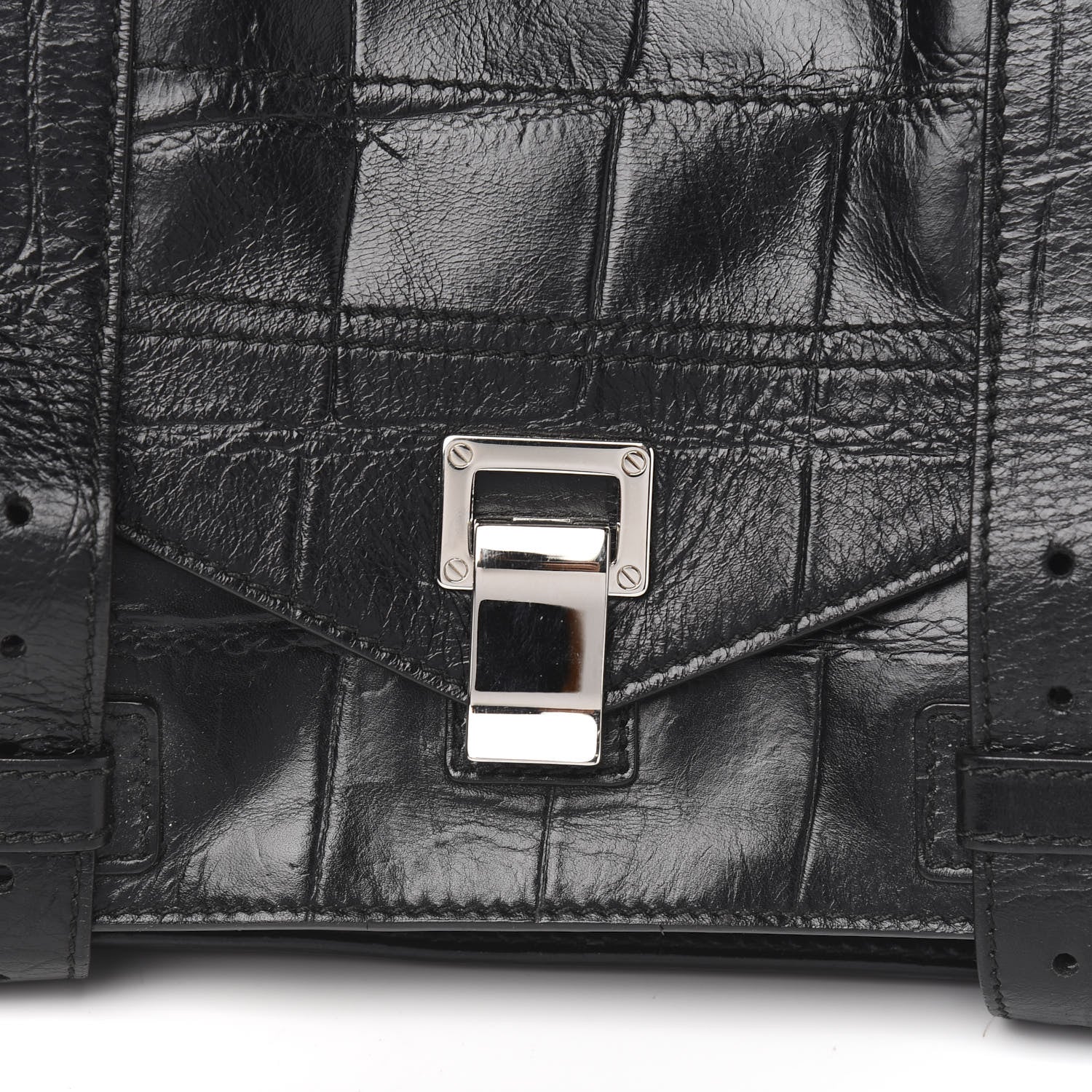 Proenza Schouler Calfskin Crocodile Embossed Medium PS1 Satchel Black 12 of 12
