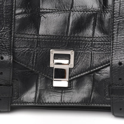 Proenza Schouler Calfskin Crocodile Embossed Medium PS1 Satchel Black 12 of 12