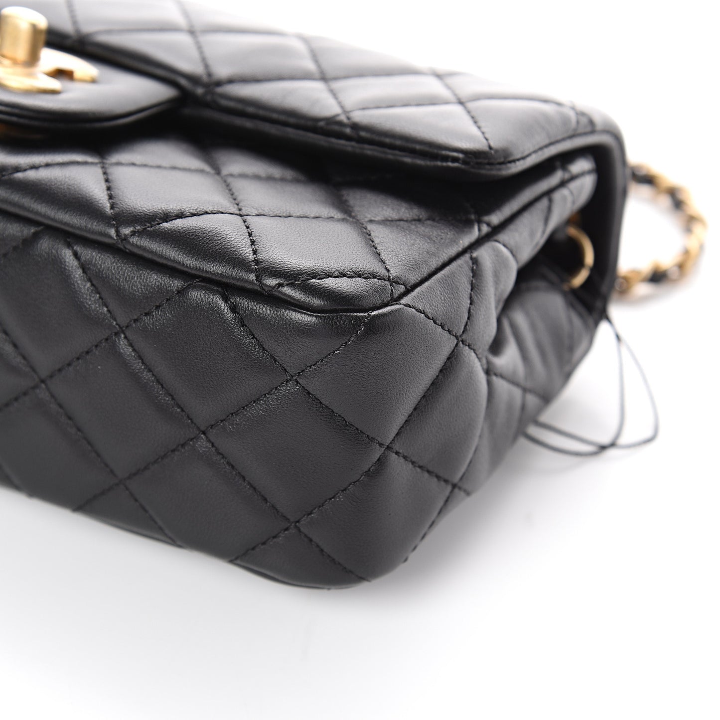 Lambskin Quilted Mini Rectangular Pearl Crush Flap Black