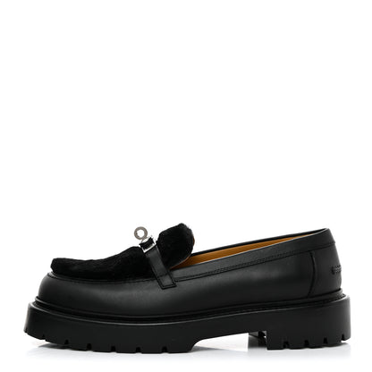 Hermes Calfskin Shearling Icone Loafers 39 Black 1 of 8