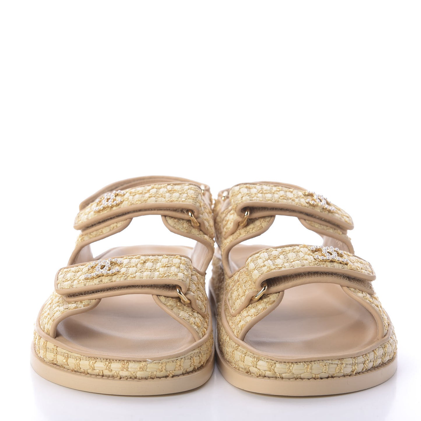 Braided Fabric Velcro Dad Sandals 39 Beige