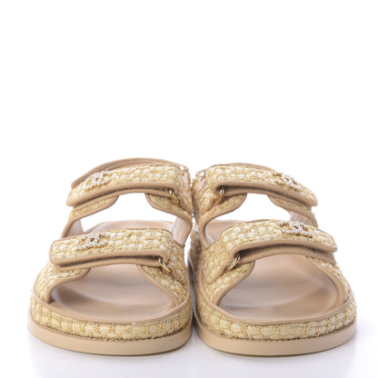Chanel Braided Fabric Velcro Dad Sandals 39 Beige 2 of 13