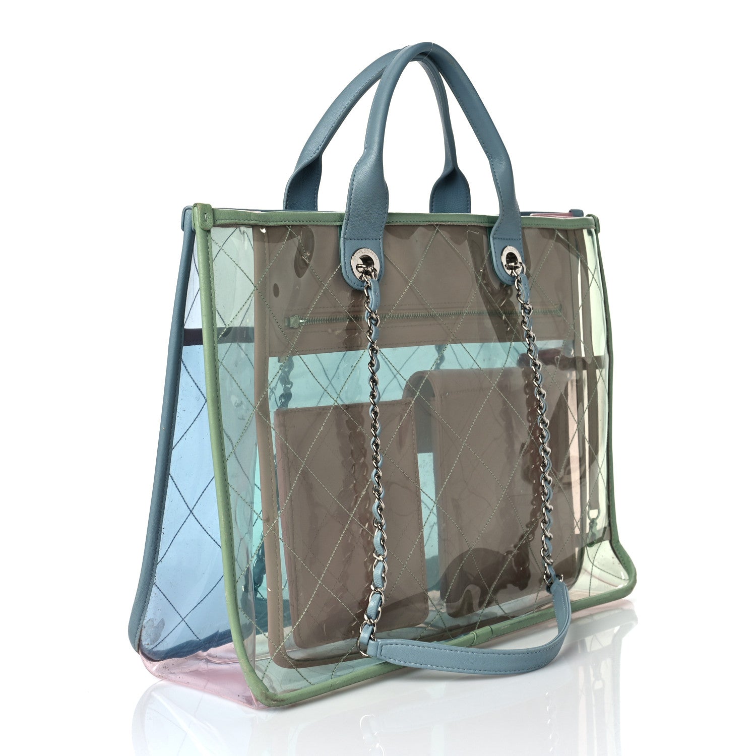 Chanel PVC Lambskin Stitched Medium Coco Splash Shopping Bag Blue Green Pink 3 of 10