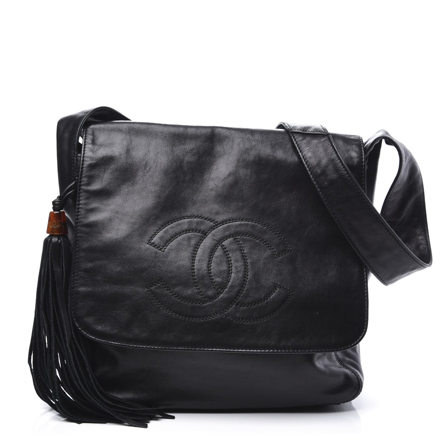 Lambskin CC Tassel Shoulder Bag Black