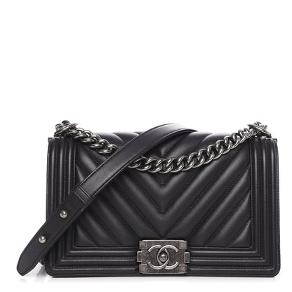 Chanel Calfskin Chevron Quilted Medium Boy Flap Black 1 of 8