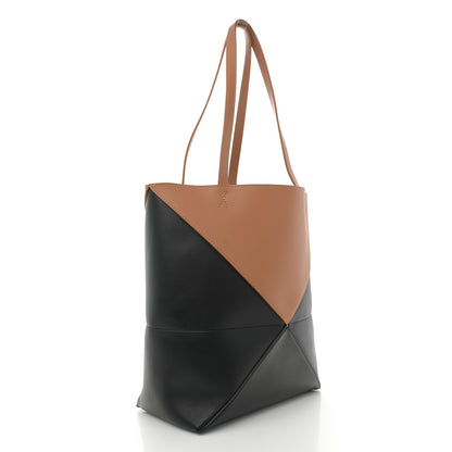 Loewe Shiny Calfskin Medium Puzzle Fold Tote Warm Desert Black 2 of 10