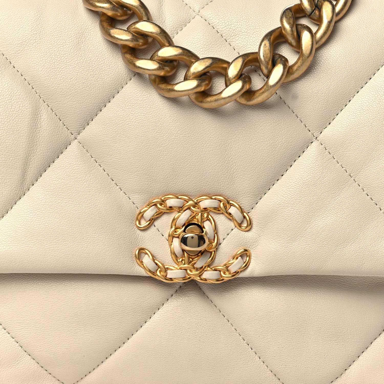 Chanel Goatskin Quilted Large Chanel 19 Flap Light Beige 8 of 10