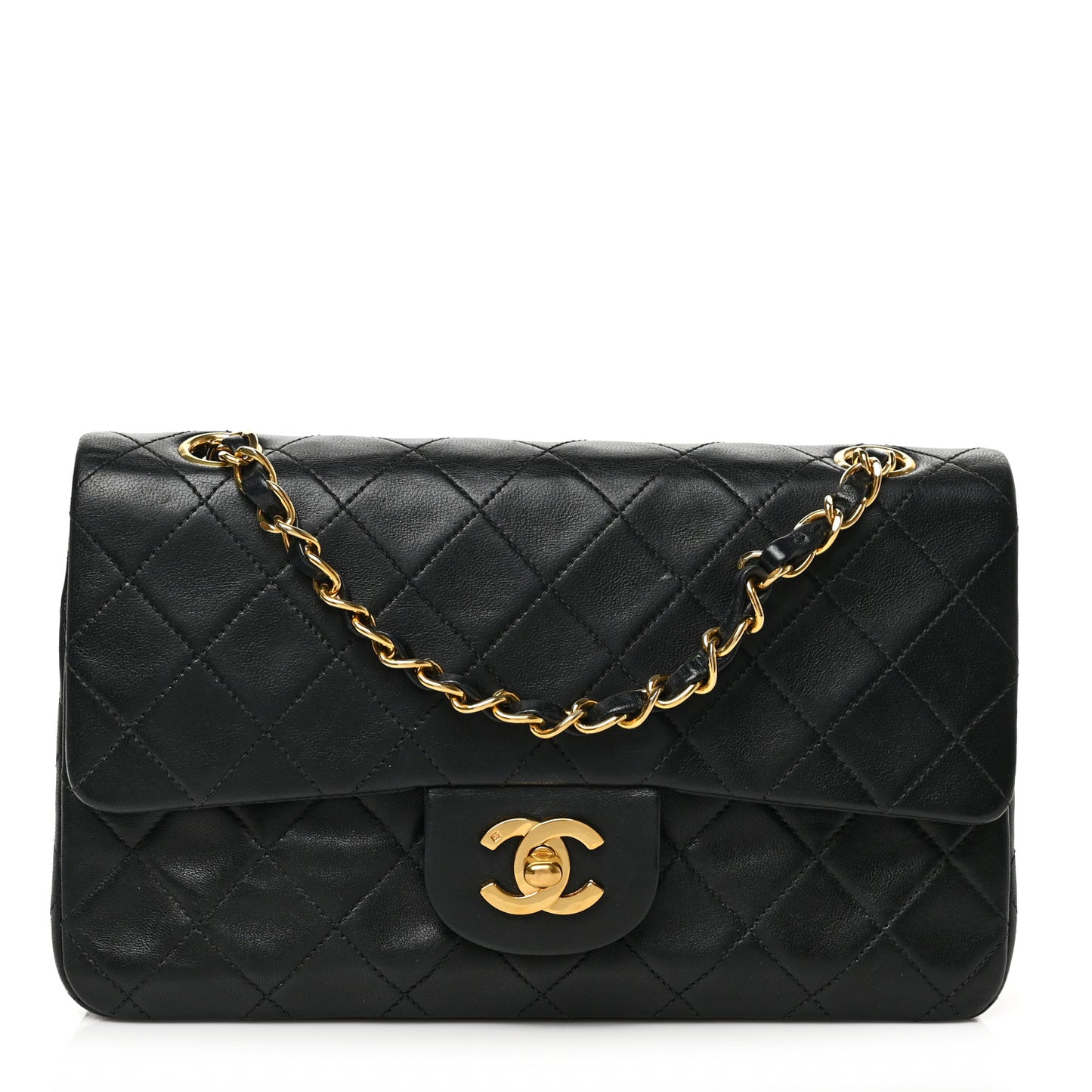 Lambskin Quilted Small Double Flap Black