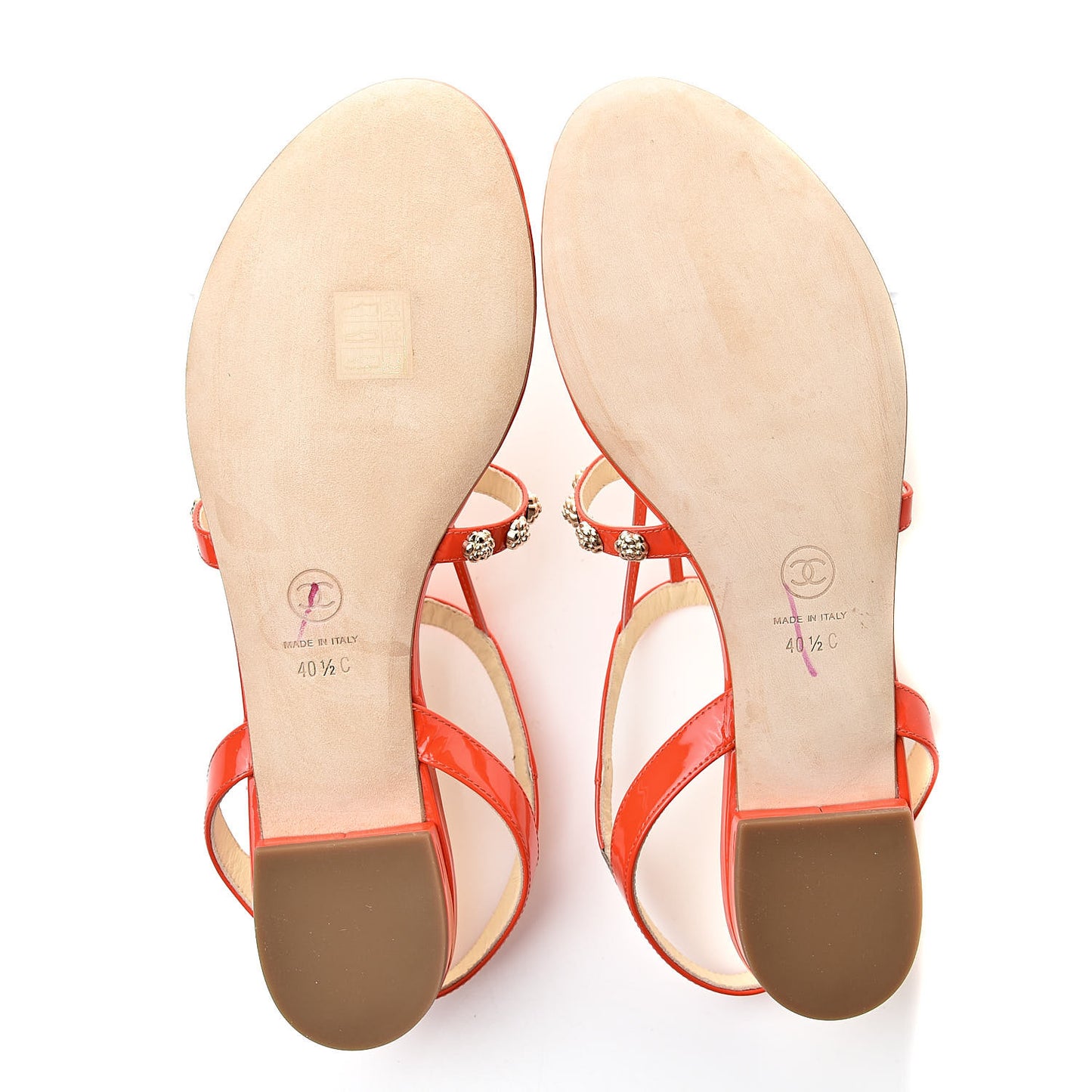 Patent Camellia Thong Sandals 40.5 Orange