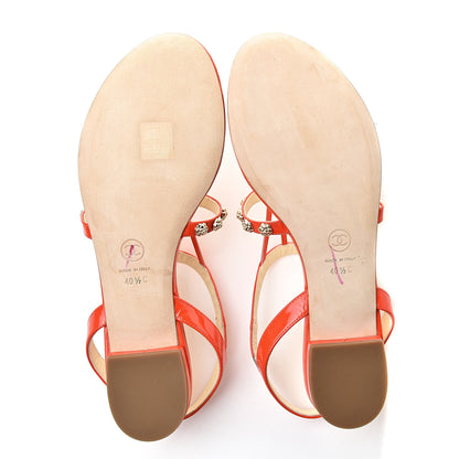 Chanel Patent Camellia Thong Sandals 40.5 Orange 5 of 10