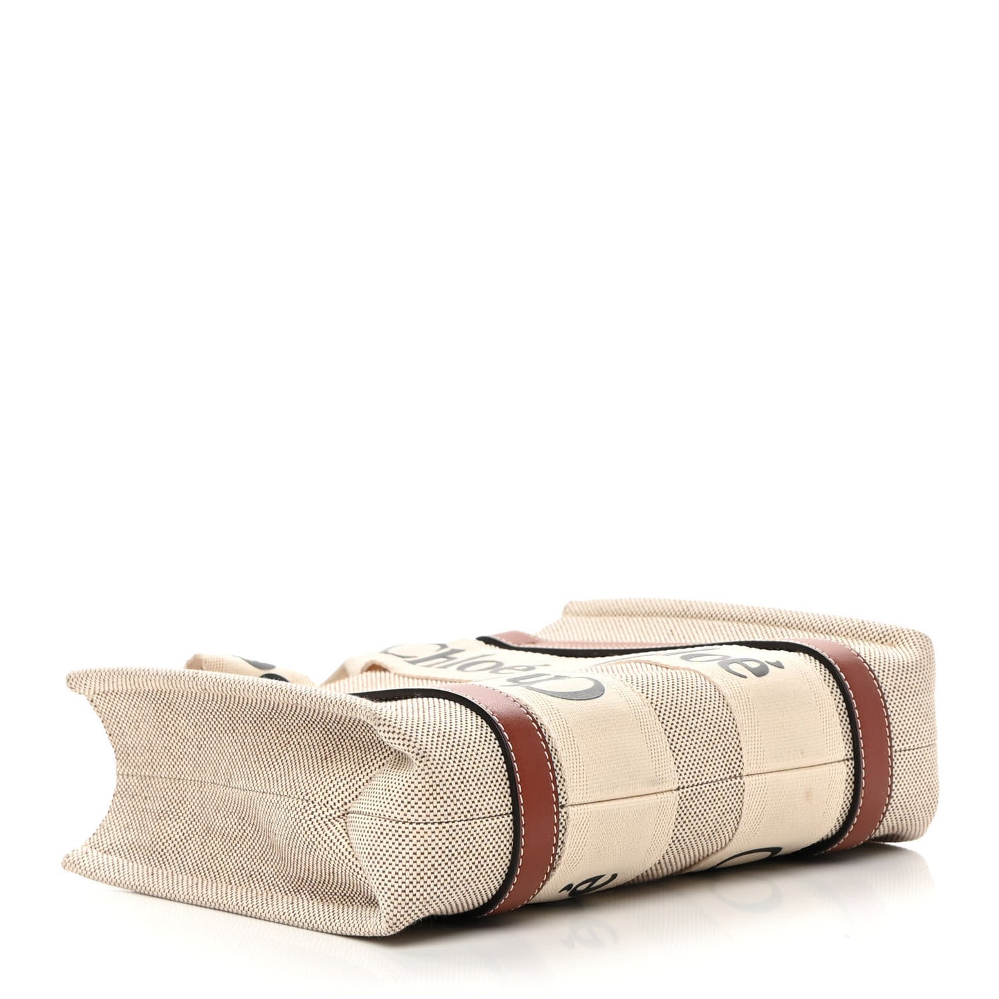 Cotton Calfskin Small Woody Ribbon Tote White Brown