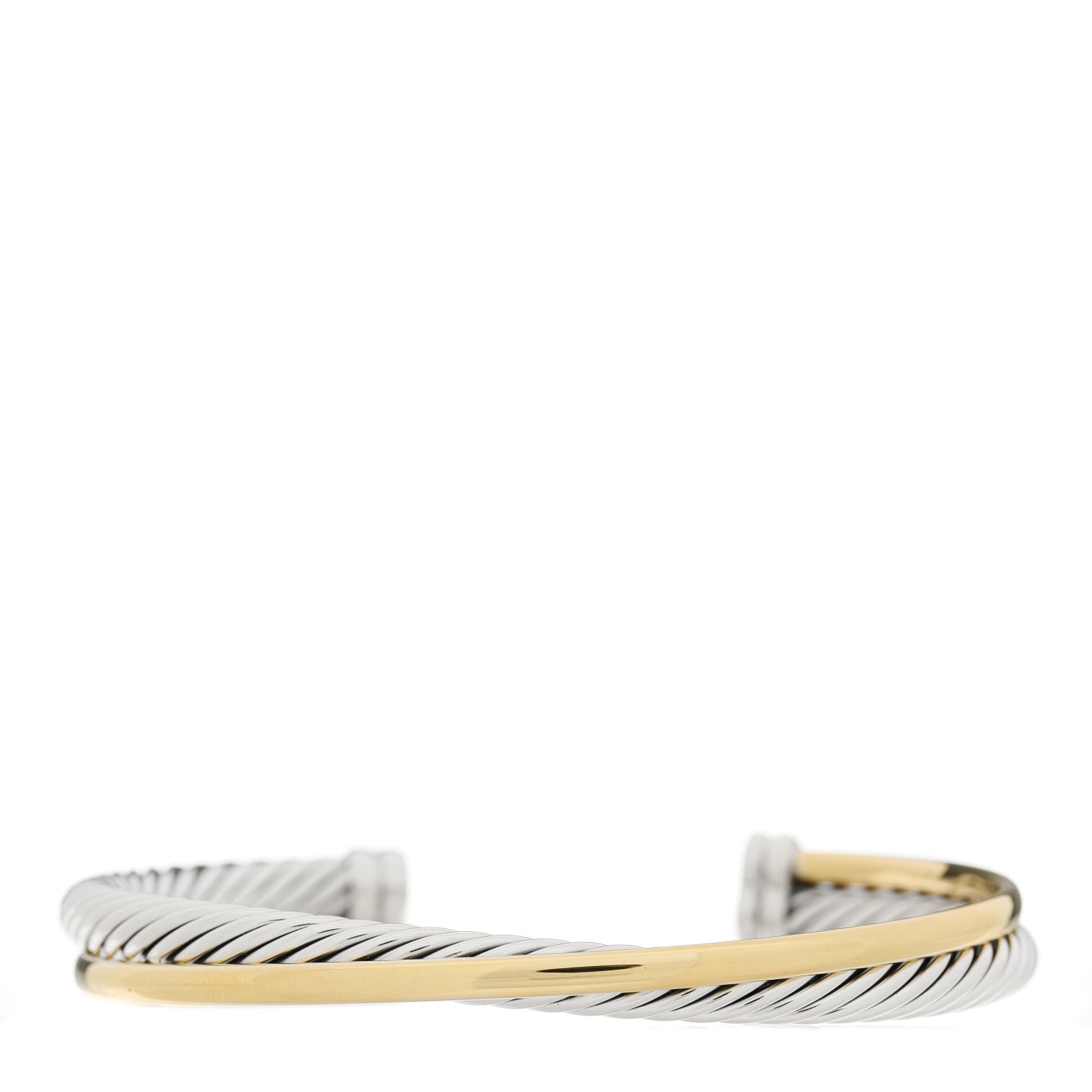 David Yurman Sterling Silver 18K Yellow Gold 5mm Crossover Cuff Bracelet 1 of 3