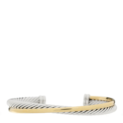 David Yurman Sterling Silver 18K Yellow Gold 5mm Crossover Cuff Bracelet 1 of 3