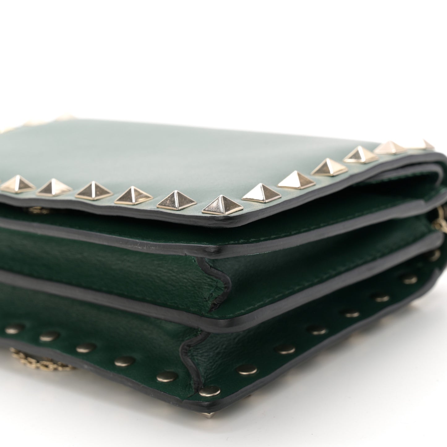 Calfskin Rockstud Wallet On Chain Green