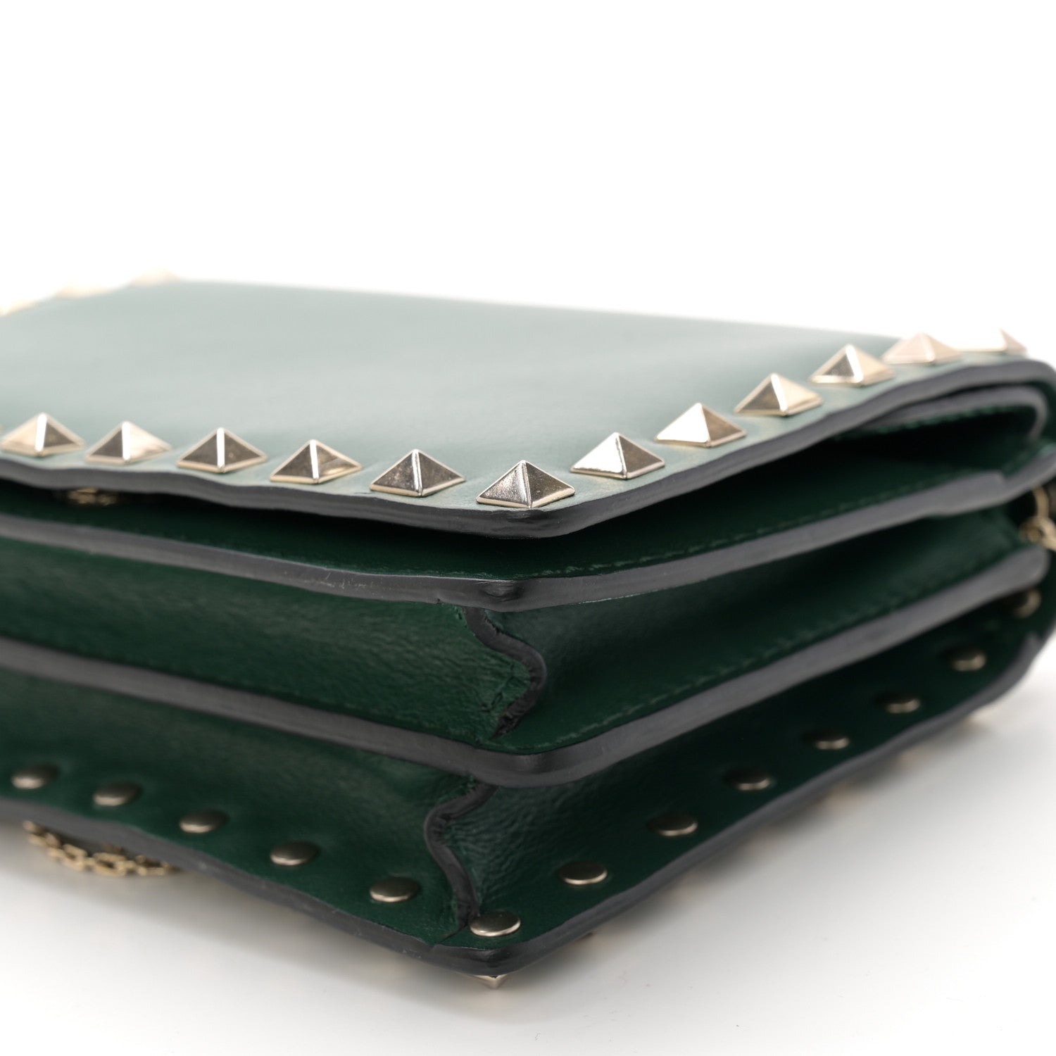 Valentino Garavani Calfskin Rockstud Wallet On Chain Green 10 of 12