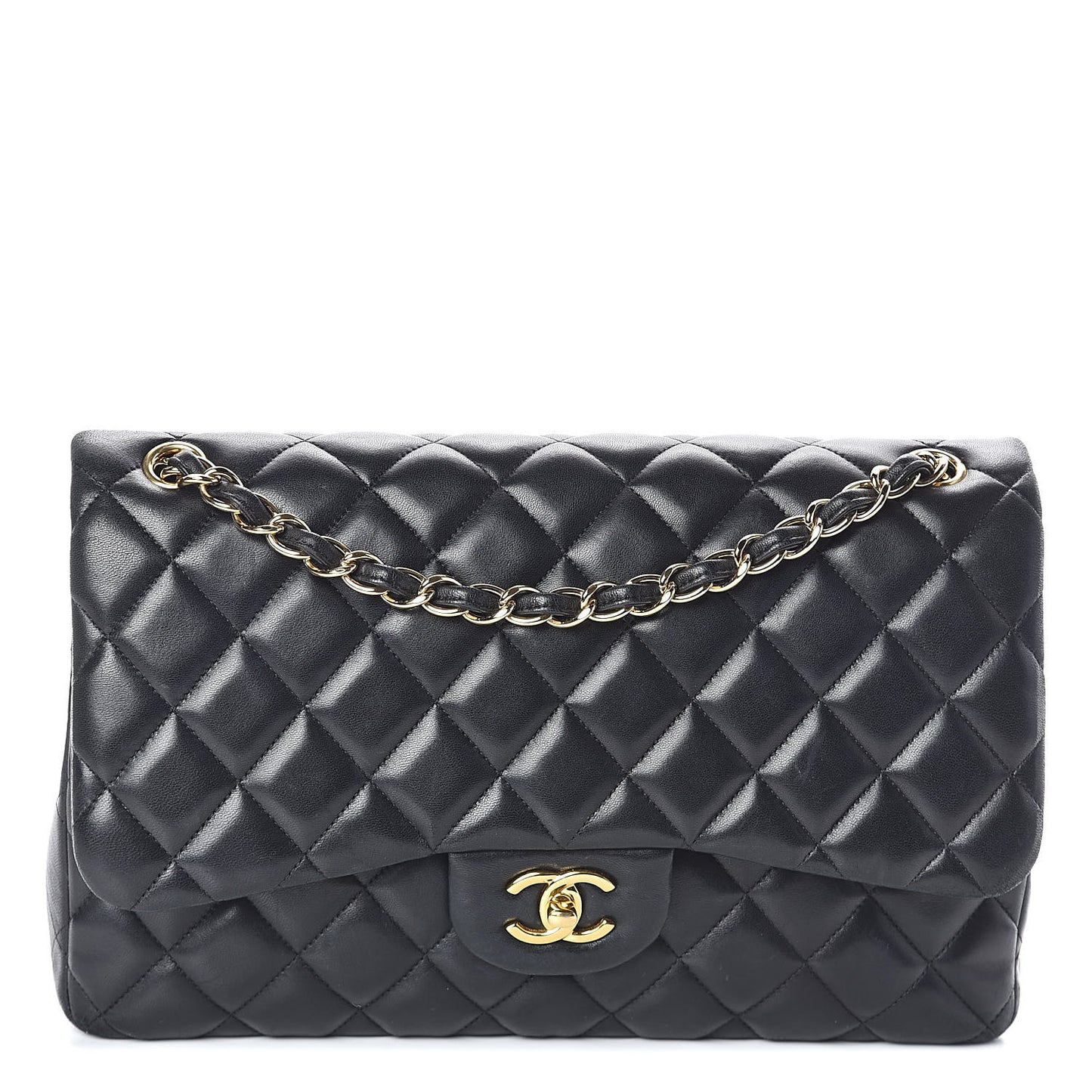 Lambskin Quilted Jumbo Double Flap Black