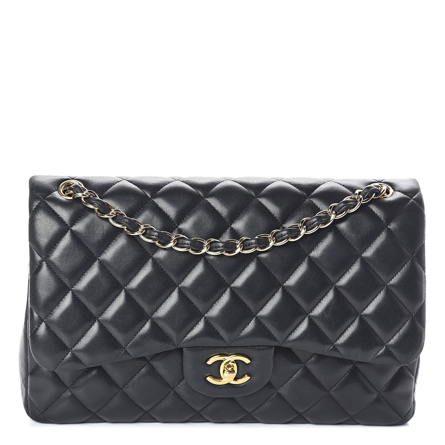 Chanel Lambskin Quilted Jumbo Double Flap Black 1 of 12