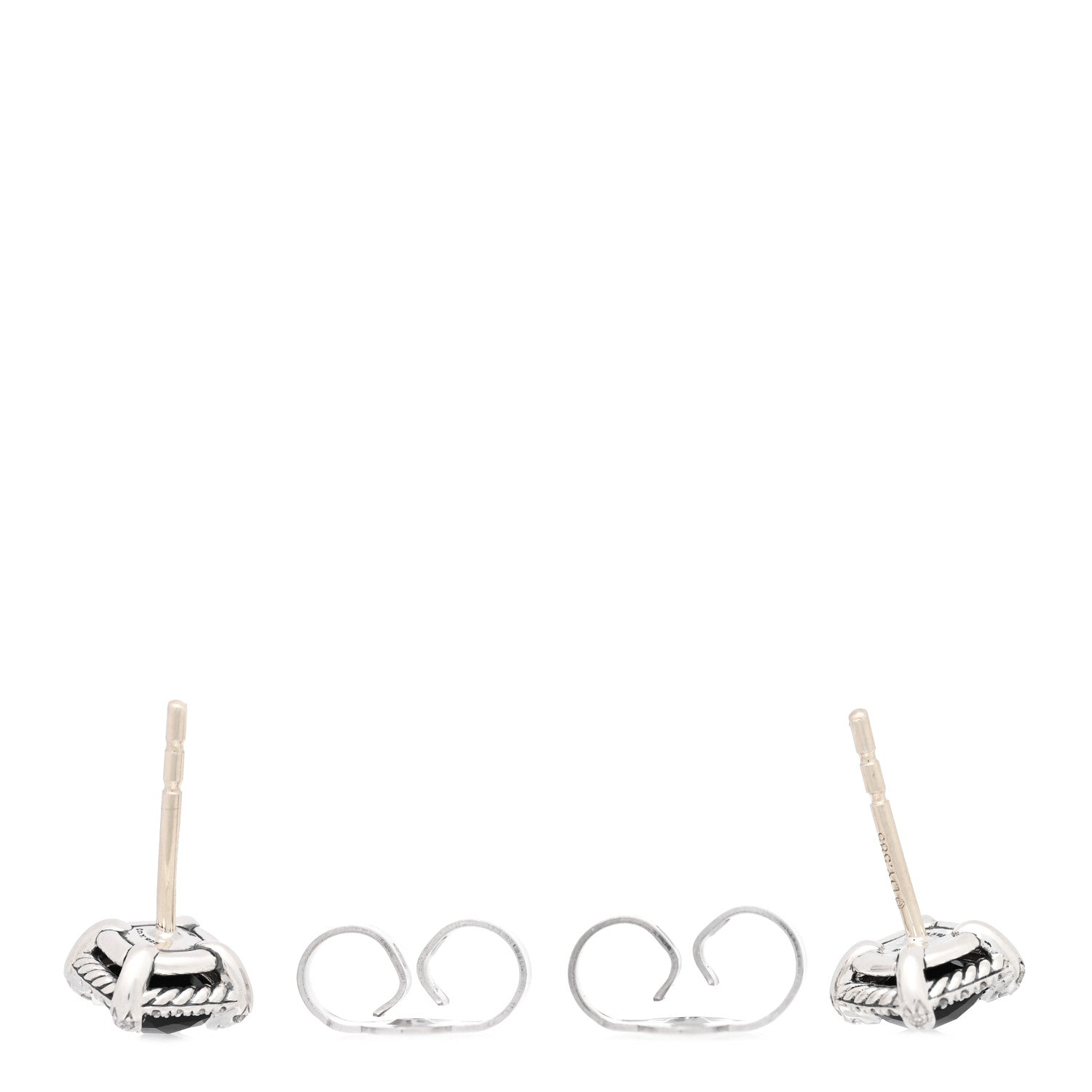 David Yurman Sterling Silver Diamond Black Onyx Petite 5mm Chatelaine Bezel Earrings 3 of 4