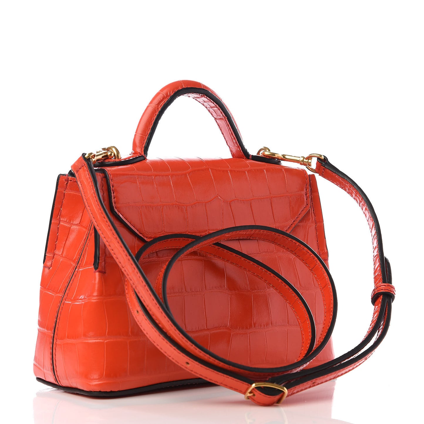 Shiny Croc Calfskin Embossed Micro Seaton Hibiscus Red
