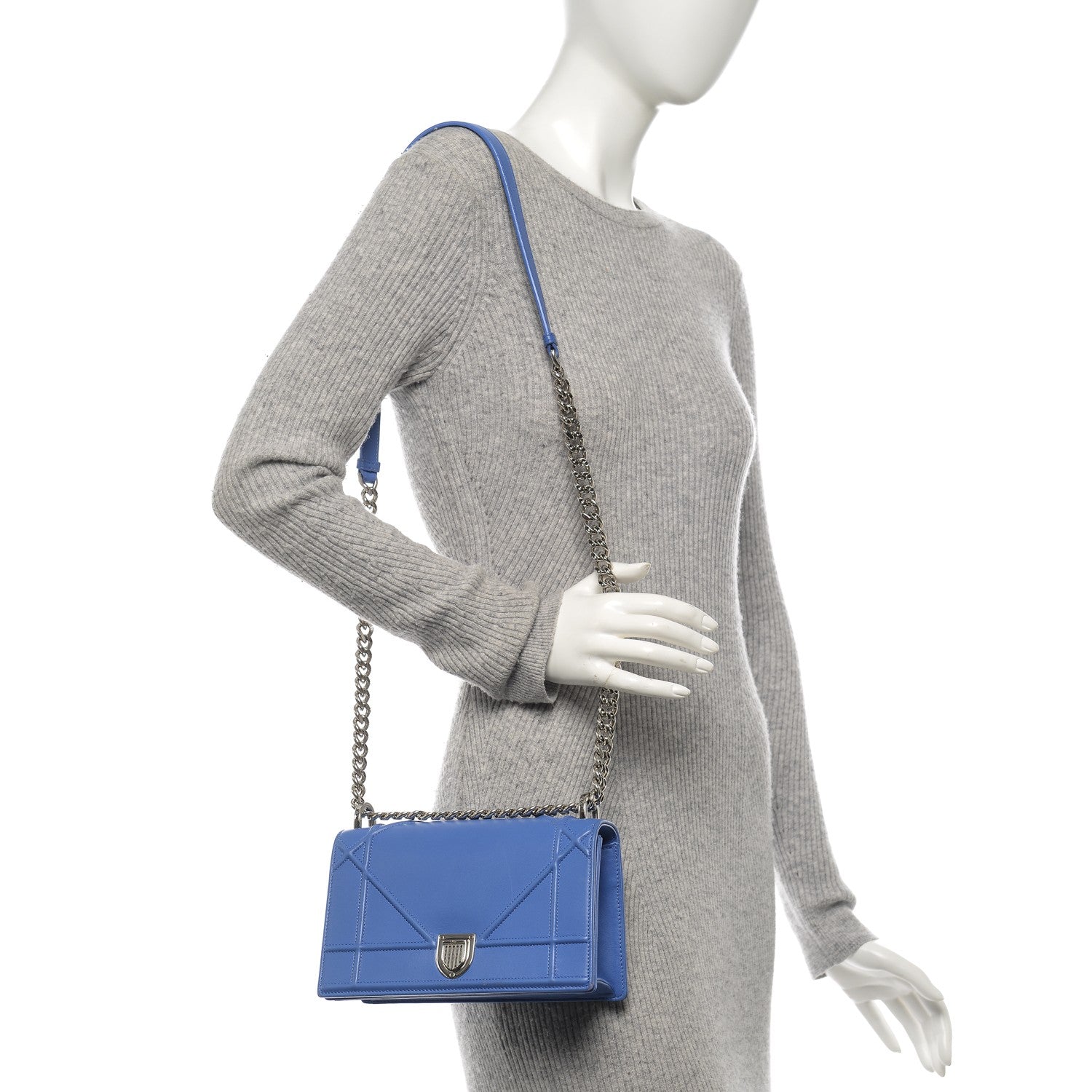 Christian Dior Lambskin Medium Diorama Flap Bag Blue 2 of 12