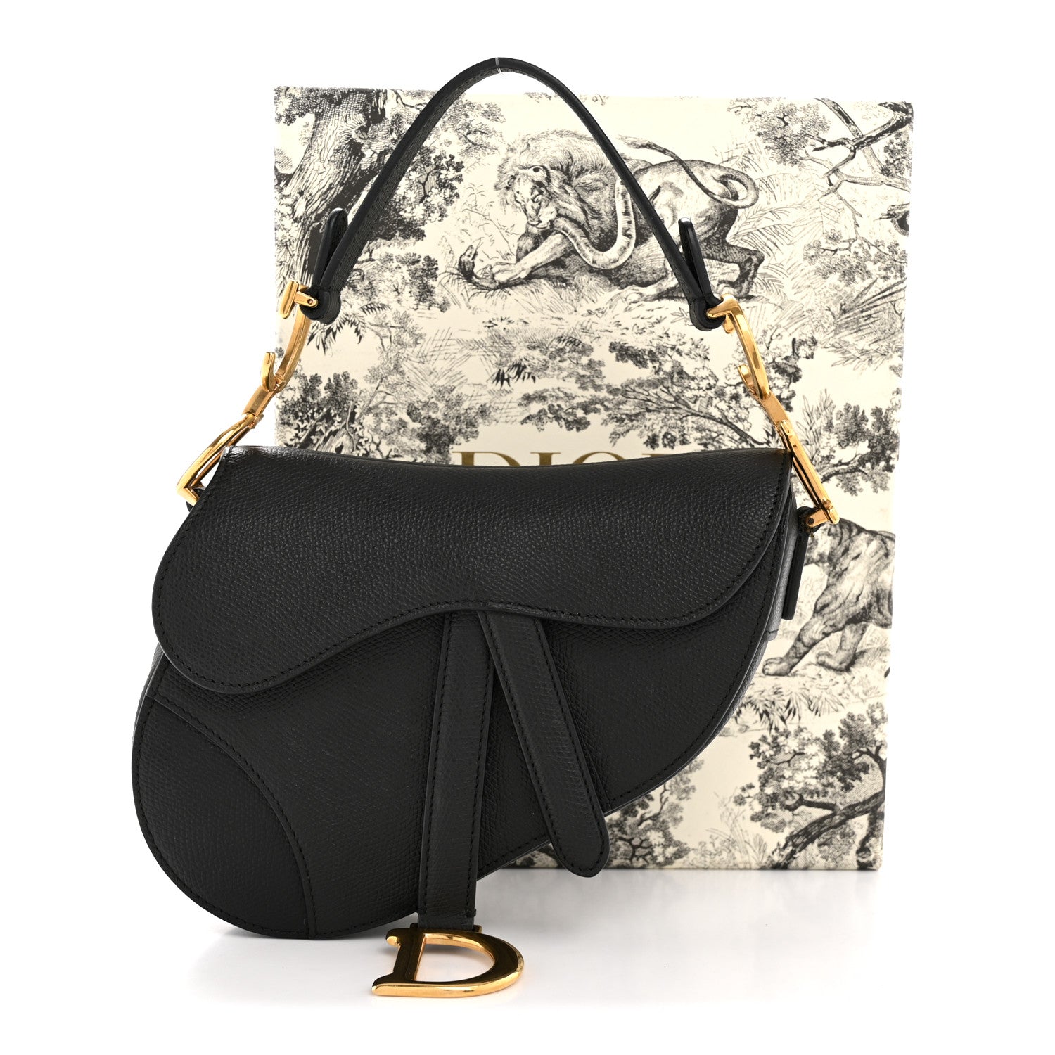 Christian Dior Grained Calfskin Mini Saddle Bag Black 1832732
