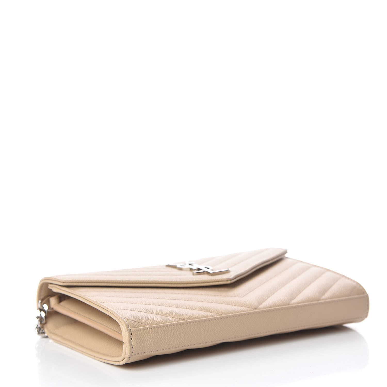 Saint Laurent Grain De Poudre Matelasse Chevron Monogram Chain Wallet Nude Powder 4 of 10