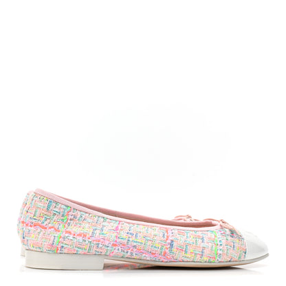 Chanel Tweed Patent Cap Toe Ballerina Flats 38 Pink White 4 of 10