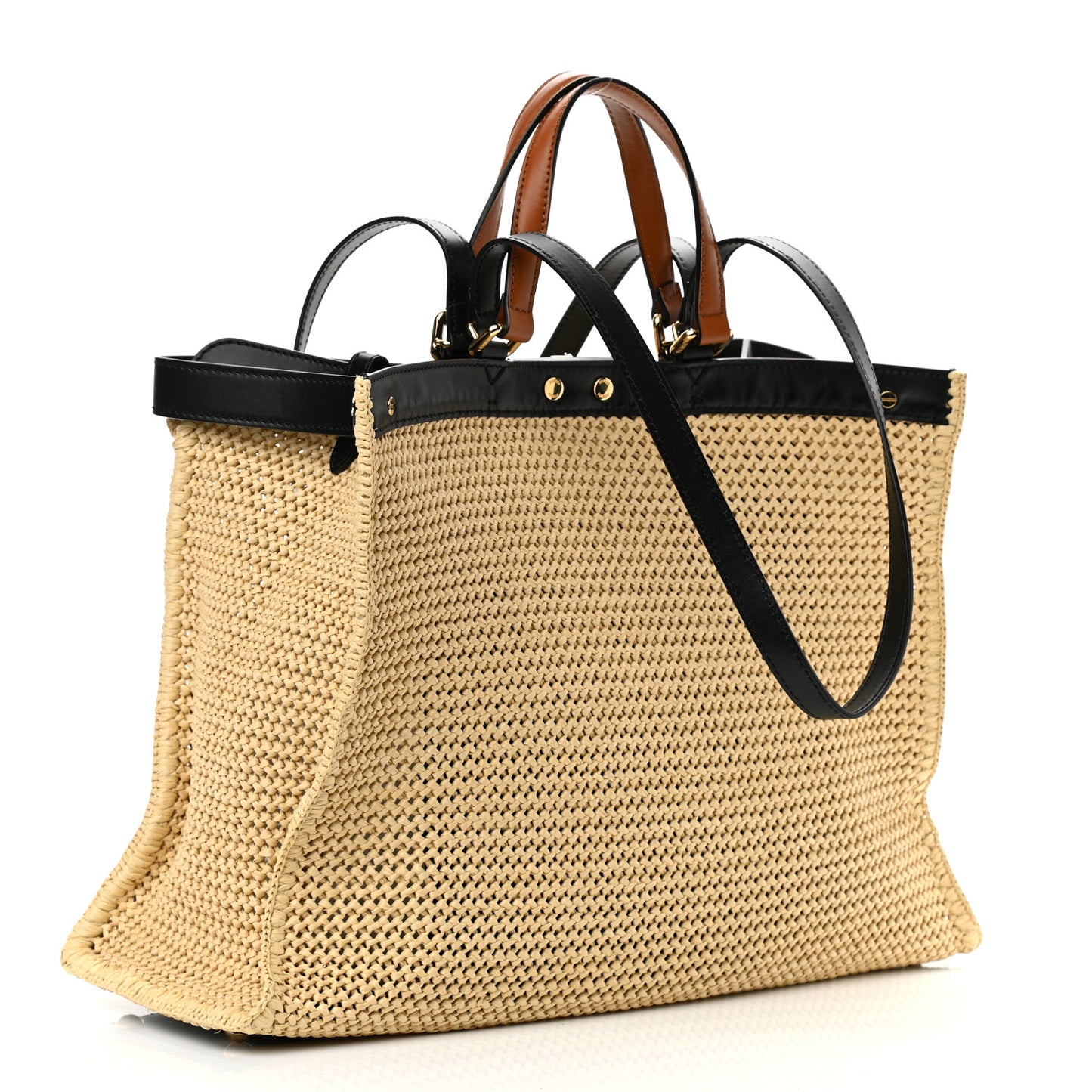 Raffia Vitello King Macrame Mesh Large Peekaboo X-Tote Natural Black Cuoio