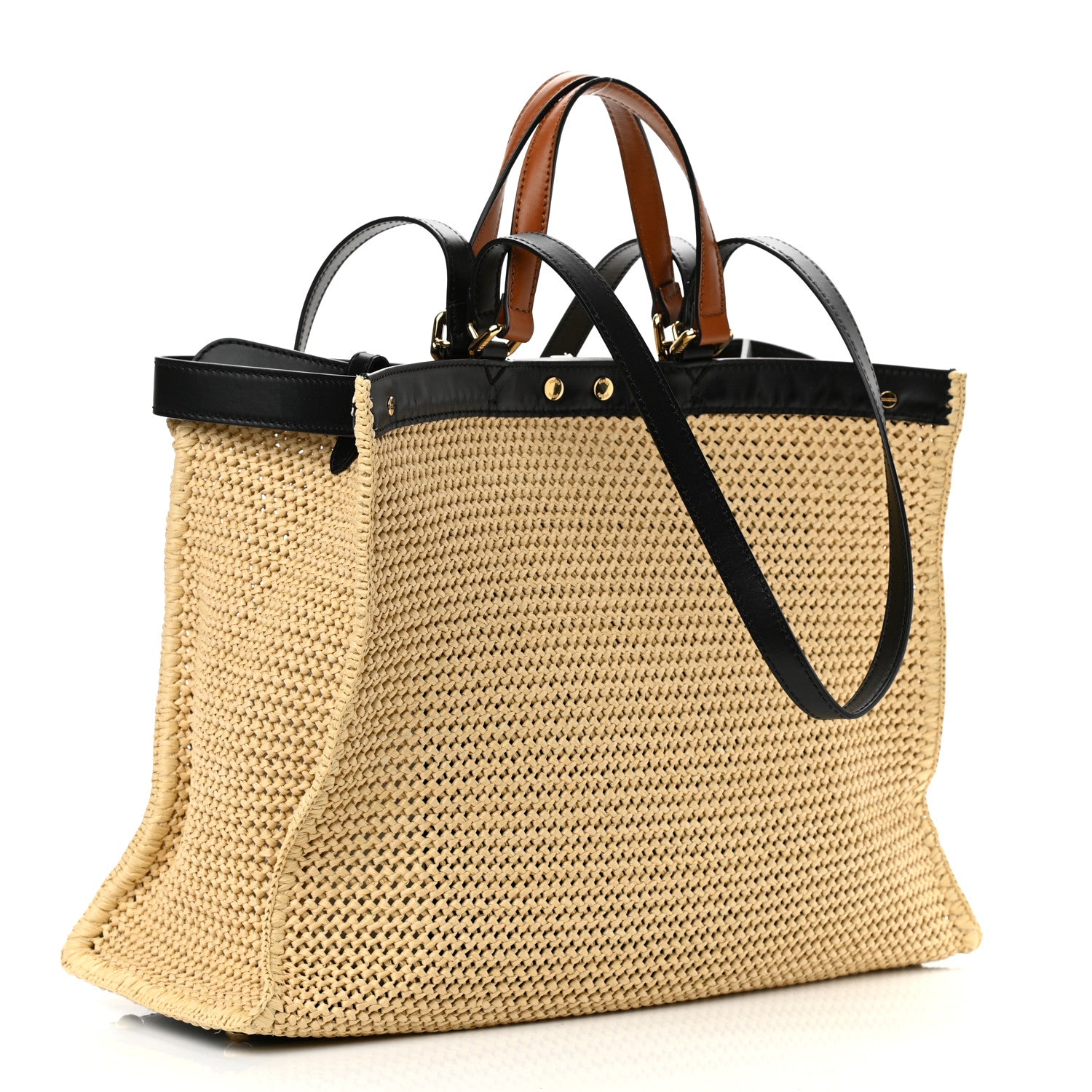 Fendi Raffia Vitello King Macrame Mesh Large Peekaboo X-Tote Natural Black Cuoio 2 of 7