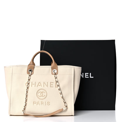 Chanel Canvas Pearl Medium Deauville Tote Ecru Beige 11 of 11