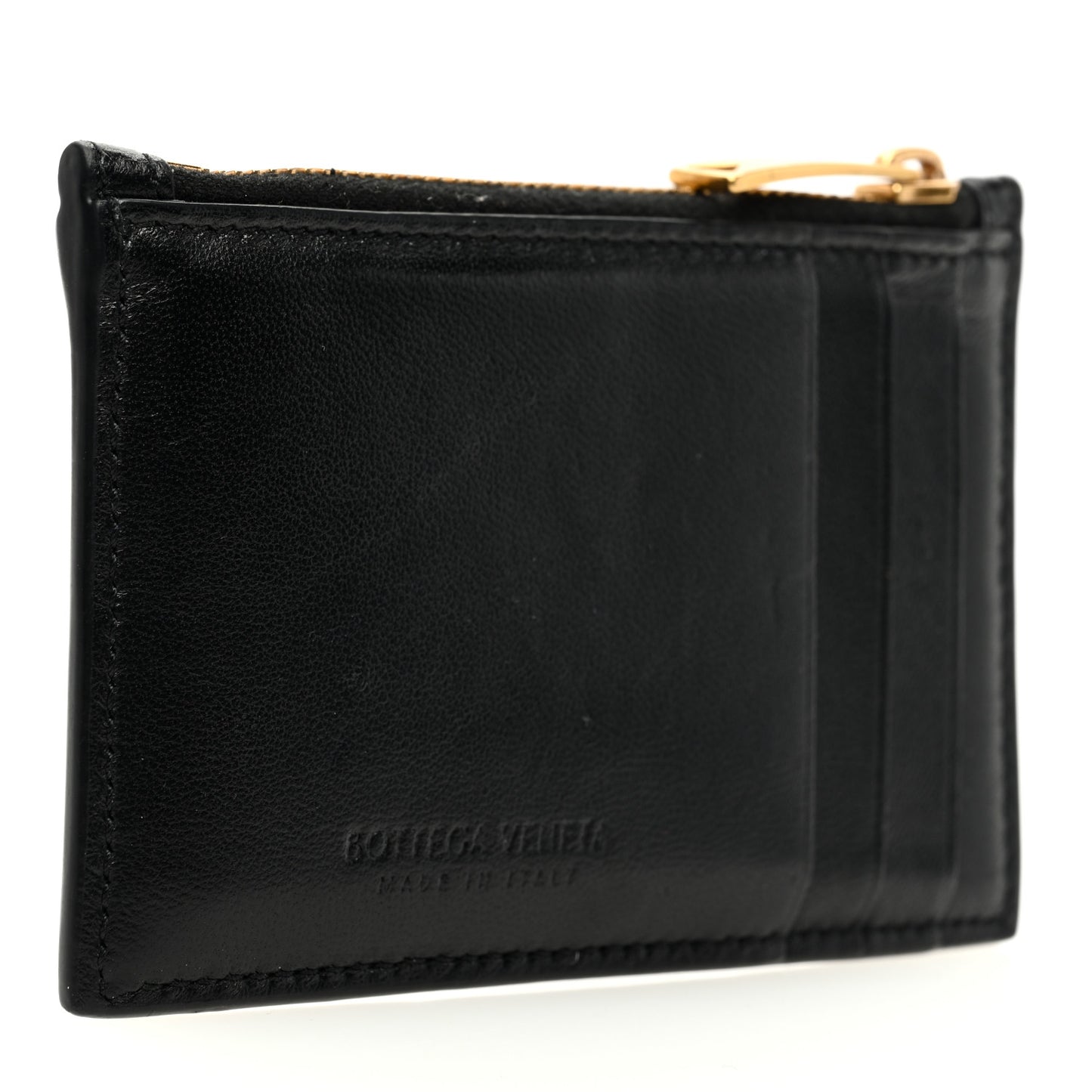Nappa Maxi Intrecciato Zip Card Holder Black