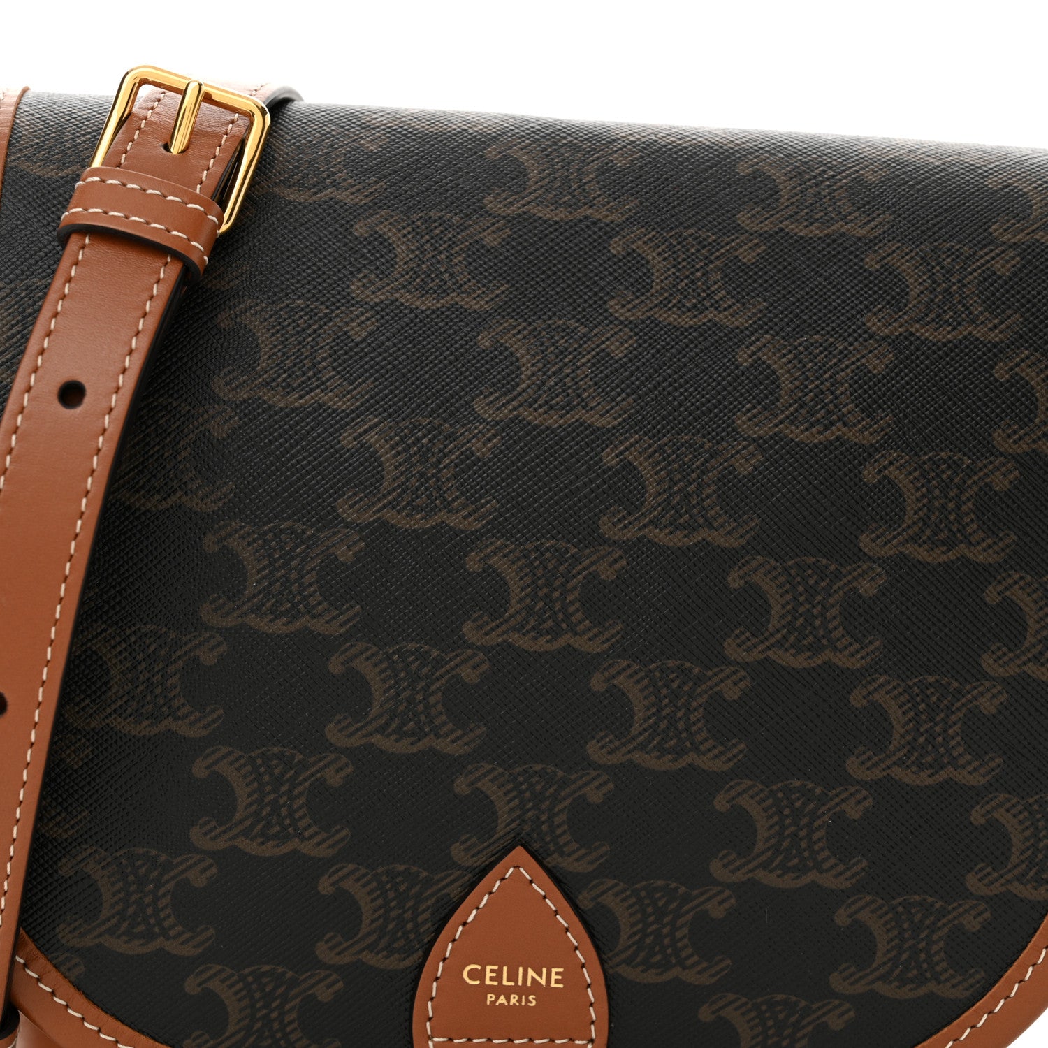 Celine Triomphe Canvas Medium Folco Bag Tan 8 of 10