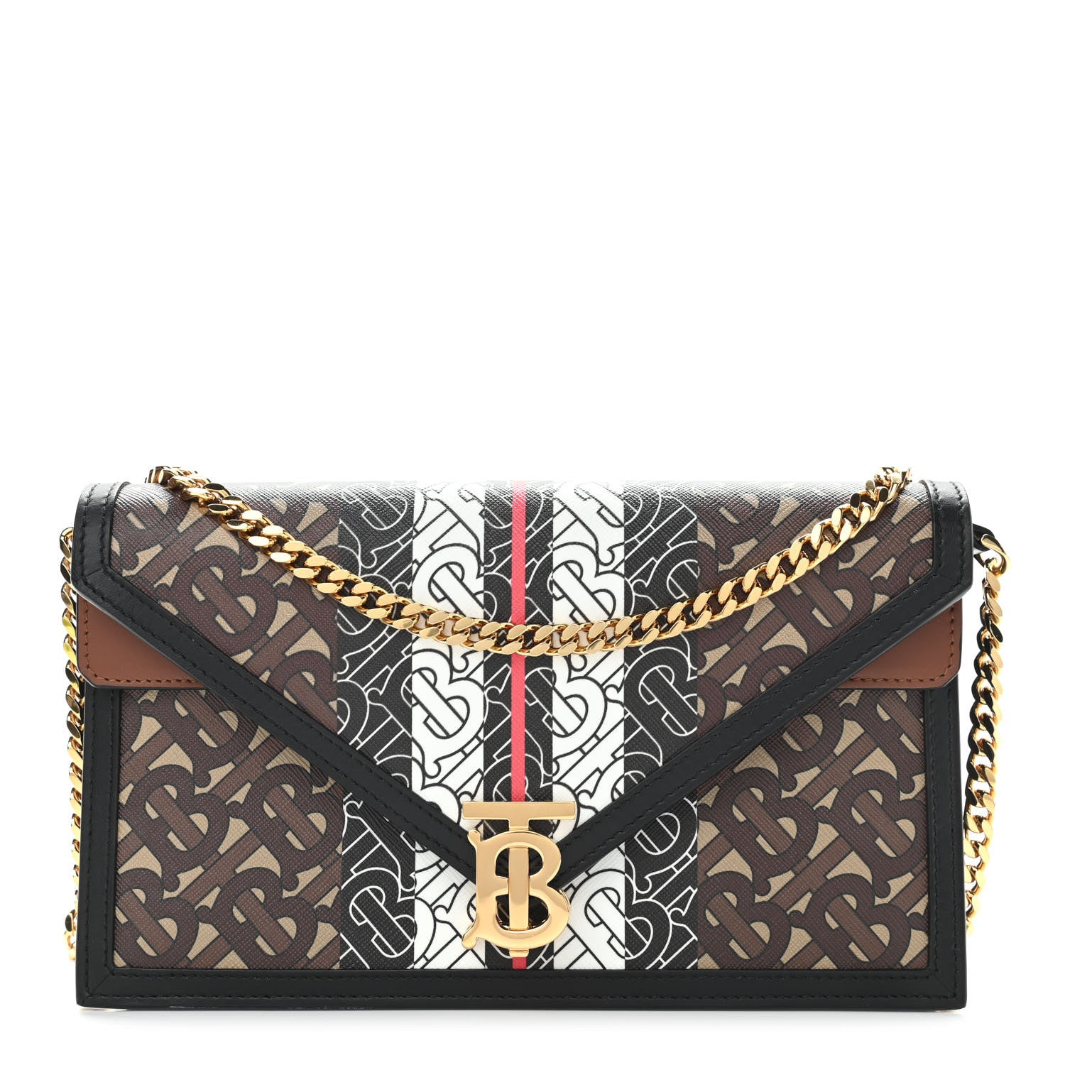Burberry E-Canvas Monogram Stripe Small TB Envelope Clutch Bridle Brown 1 of 10