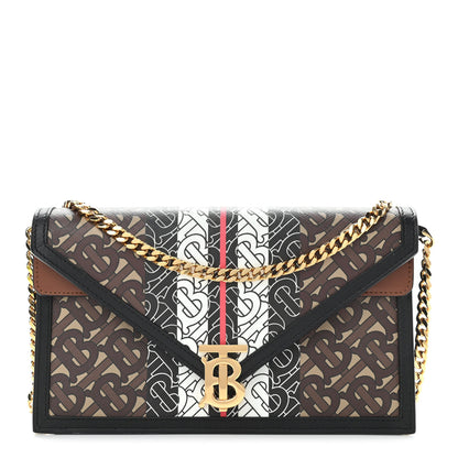 Burberry E-Canvas Monogram Stripe Small TB Envelope Clutch Bridle Brown 1 of 10