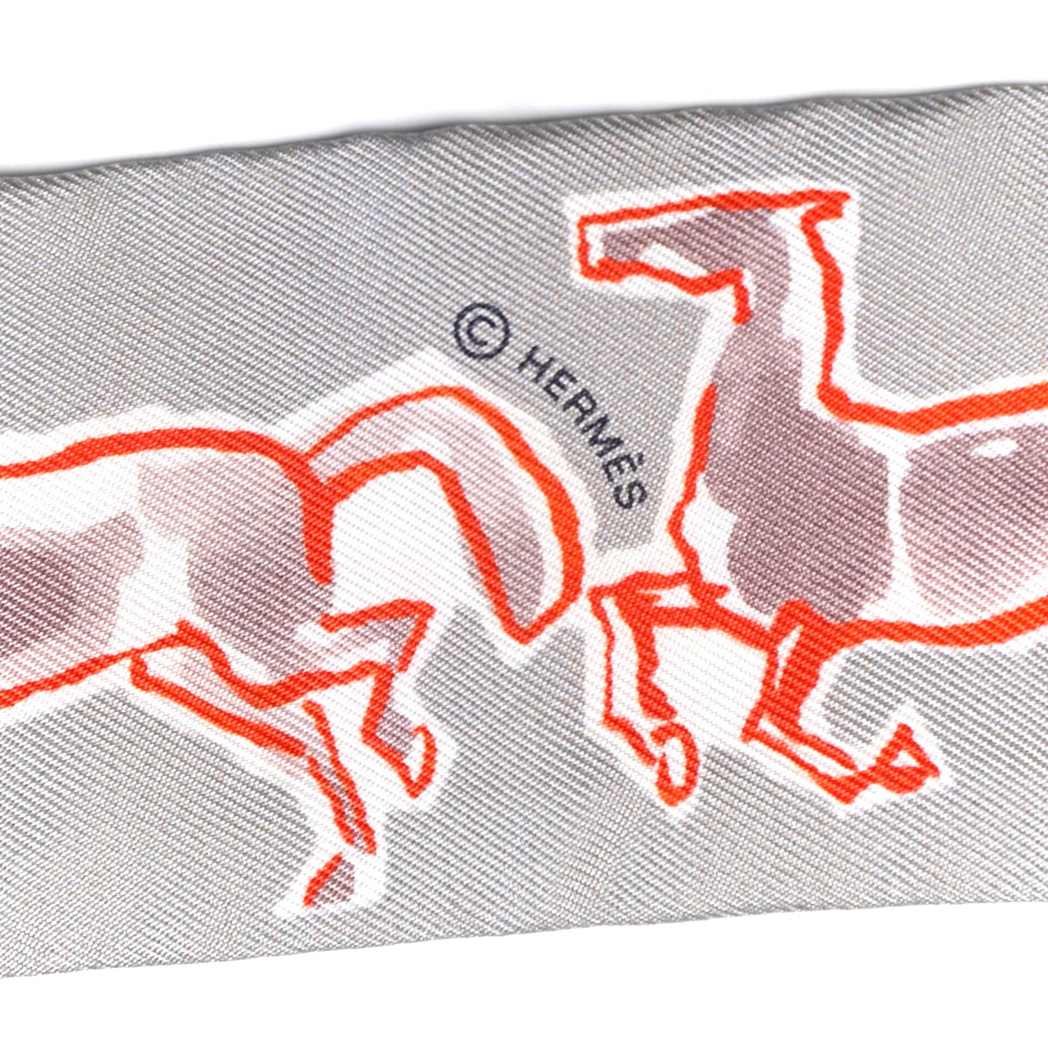Hermes Silk Chevaux En Liberte Twilly Gris Perle Rouge White 4 of 4