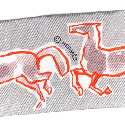 Hermes Silk Chevaux En Liberte Twilly Gris Perle Rouge White 4 of 4