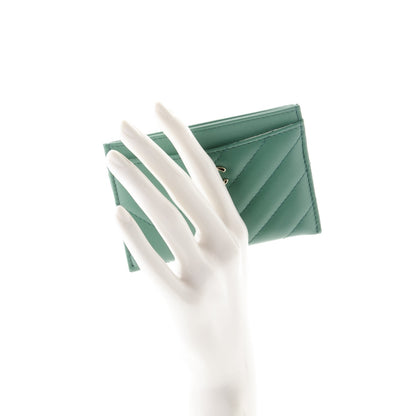 Chanel Lambskin Chevron Quilted Card Holder Green 2 of 7