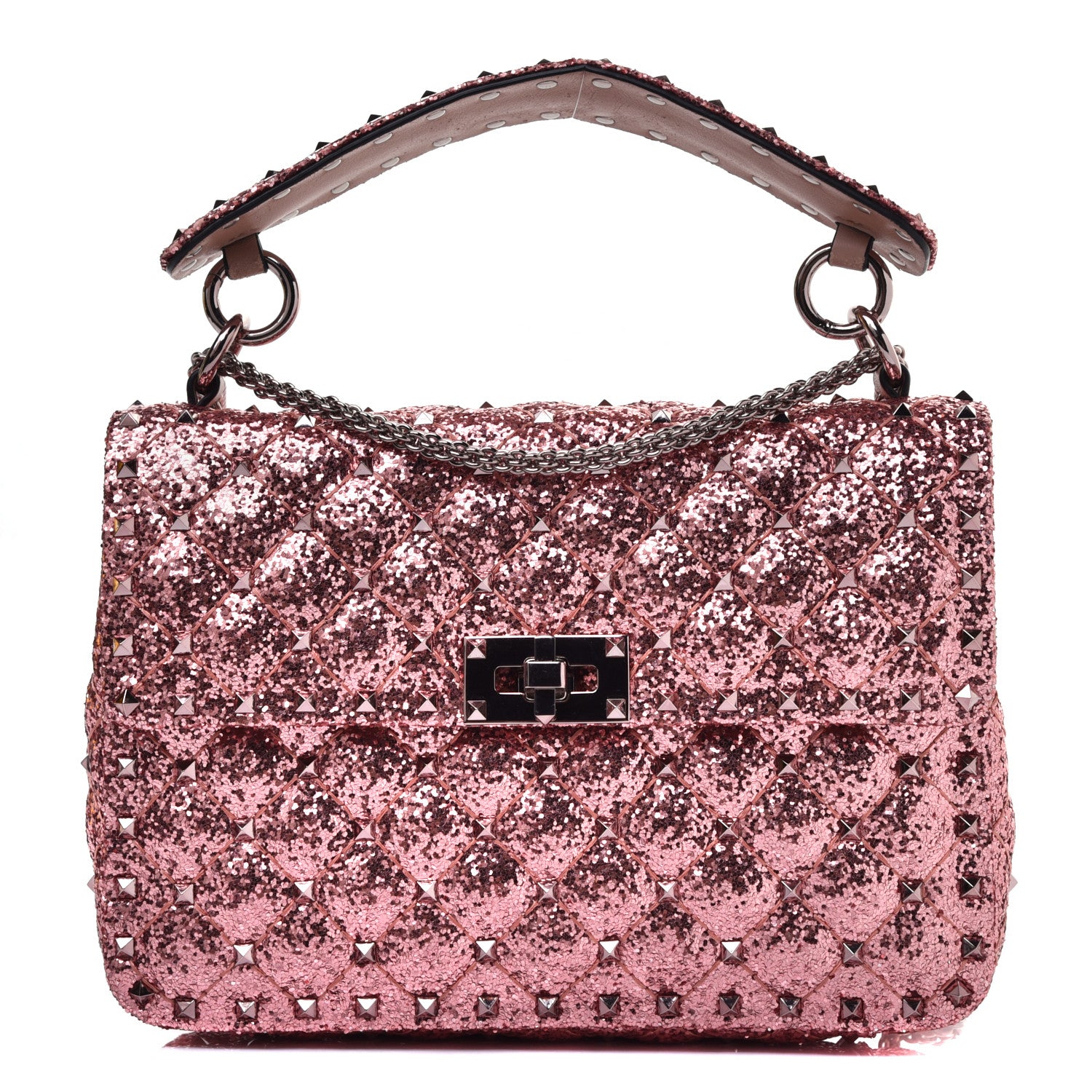 Valentino Garavani Glitter Medium Rockstud Spike Shoulder Bag Antique Pink 1 of 9