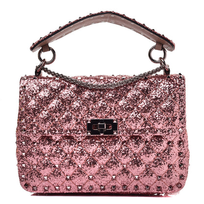 Valentino Garavani Glitter Medium Rockstud Spike Shoulder Bag Antique Pink 1 of 9