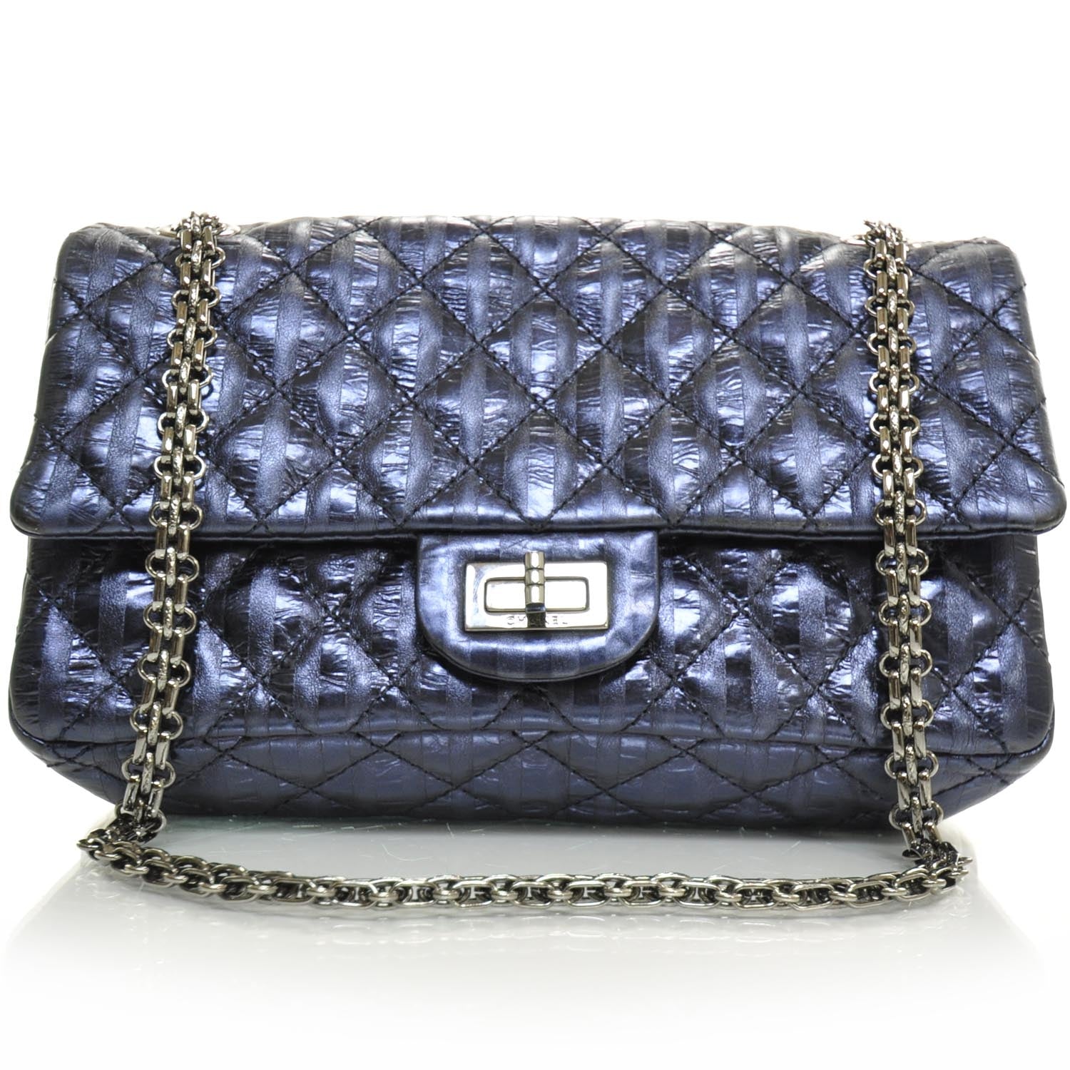 Chanel Striped Accordion Reissue Flap Metallic Blue 1 of 10